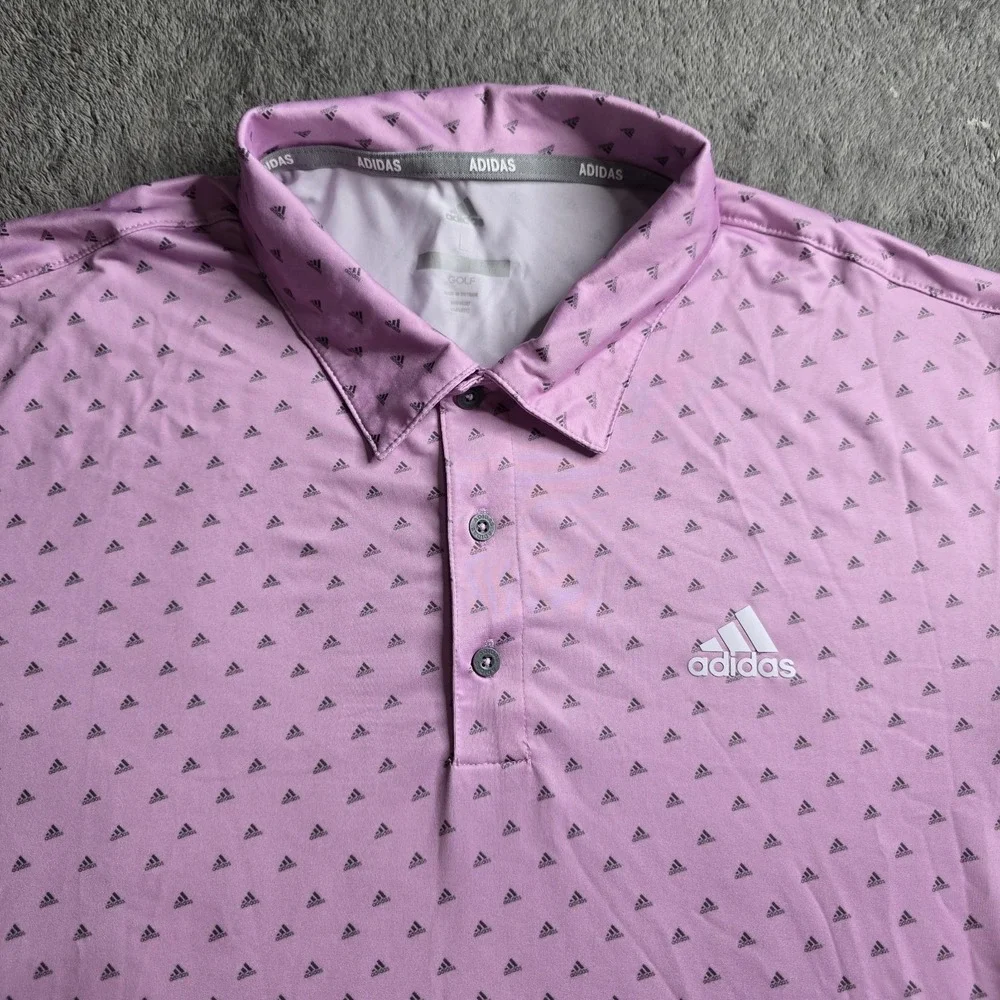 Adidas Adi-Print Bliss Golf Polo Shirt Mens Large Lilac AOP Short Sleeve